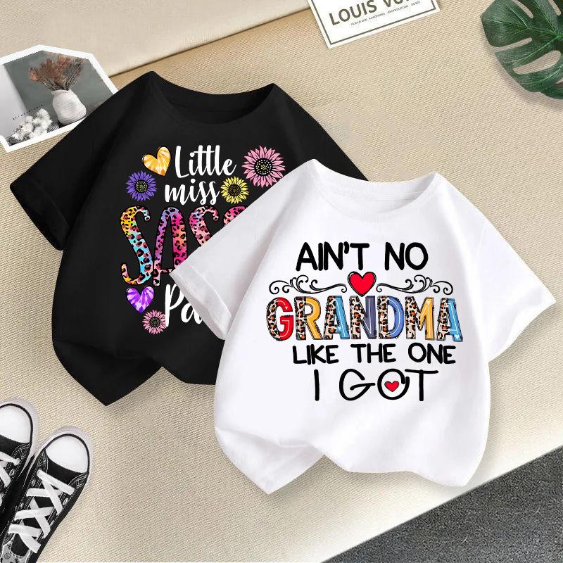 Dívčí tričko top 2-13 let volný střih ležérní kulatý výstřih krátký rukáv chlapecké tričko módní potisk krátký rukáv