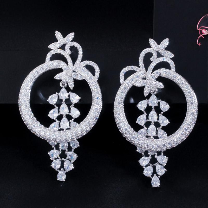 CMM Geometric Round Dangle Drop Long Royal Blue Earrings Luxury Women Wedding Evening Party Jewelry