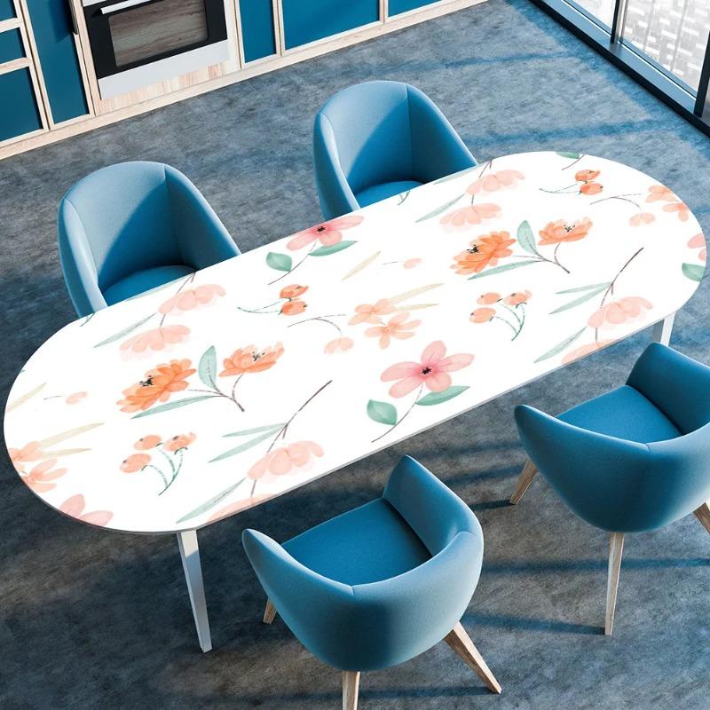 Elastic Stretch Waterproof Tablecloth Oil-Resistant Oval Fitted Table Cover for Kitchen Dining Wedding Party Outdoor Courtyard