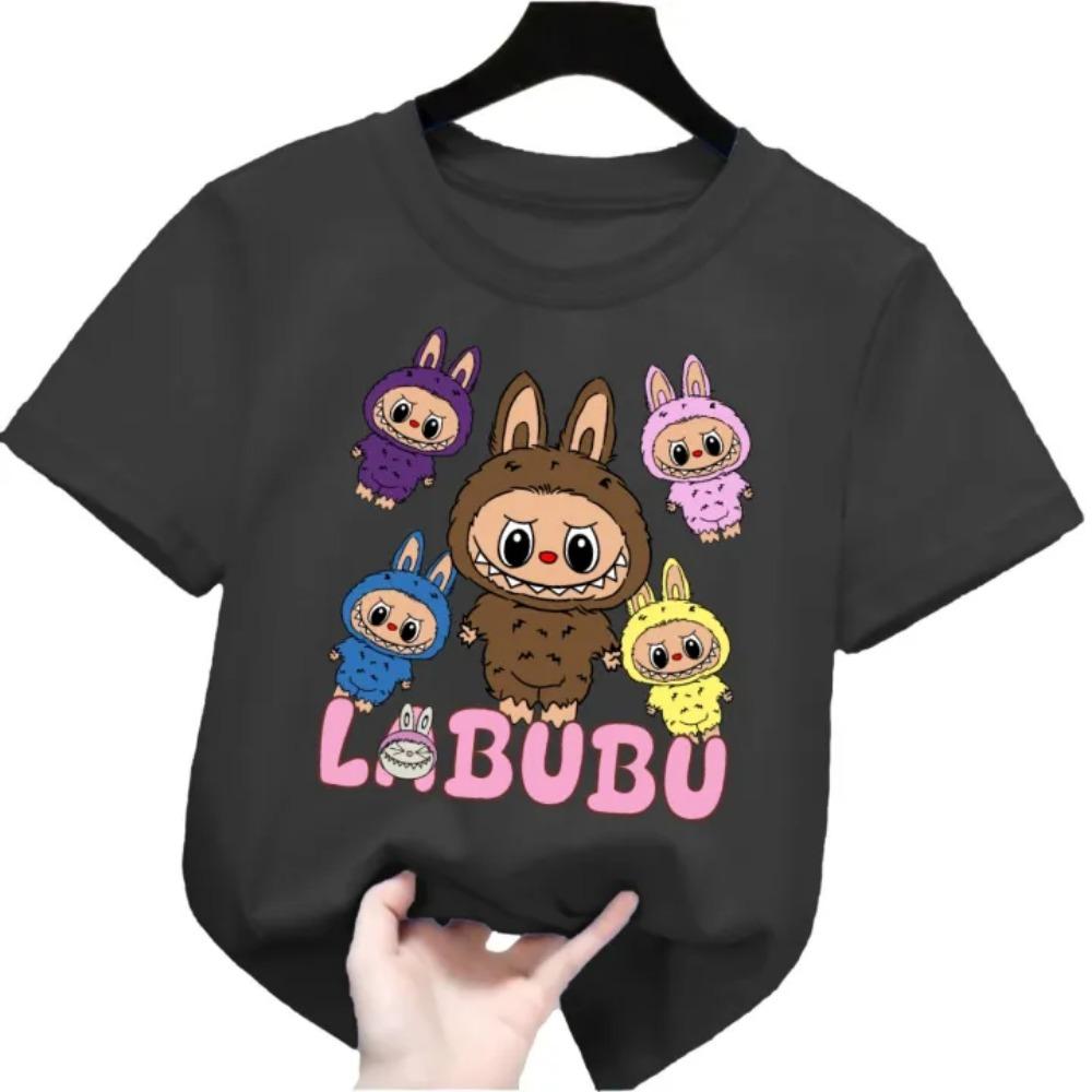 2025 New Labubu Printed Children's T-shirt LABUBU Pattern Girls Round Neck Short Sleeve Fashion Versatile Clothing