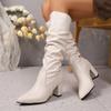 Fashion Brand Design Solid Black Wrinkle Knee Boots Women 2025 Autumn Sexy Pointed Toe High Heel Riding Boots Fashion Slip On Shoes