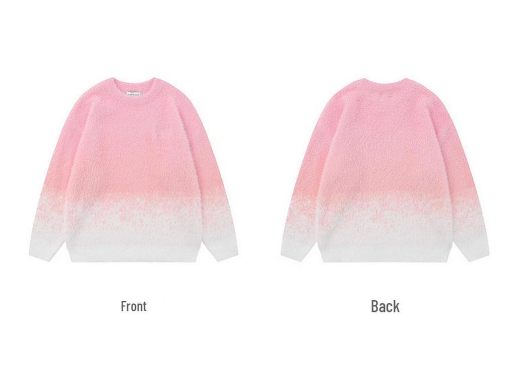 Men's High-End Gradient Color Sweater - Velvet, Round Neck, Long Sleeve Knit Pullover for Autumn/Winter.