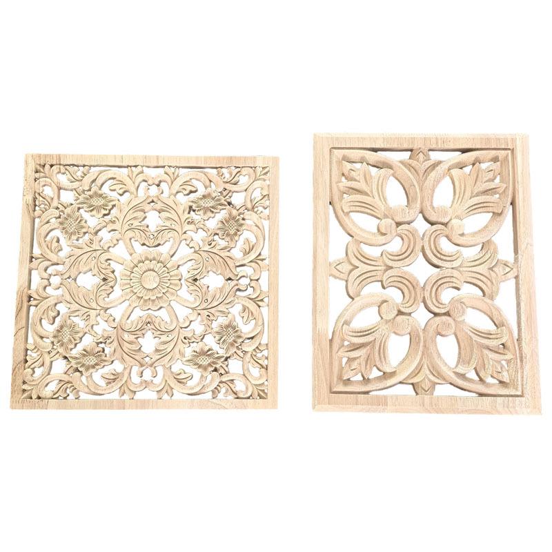 European-Style Openwork Square Wood Carving: French Retro Flower Inlay for Decorative Cabinets, Doors, or Windows.