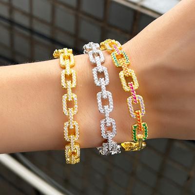 Lichte Luxe Micro-Ingelegde Zirkonia Holle Vierkante Splicing Armband Vol Diamanten High-End Kettingarmband Sieraden