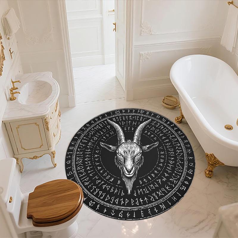 Tappeto Rotondo con Testa di Ariete Runica, Tappeto per Soggiorno Camera da Letto Divano Sala Giochi Decorazione, Tappetino Antiscivolo