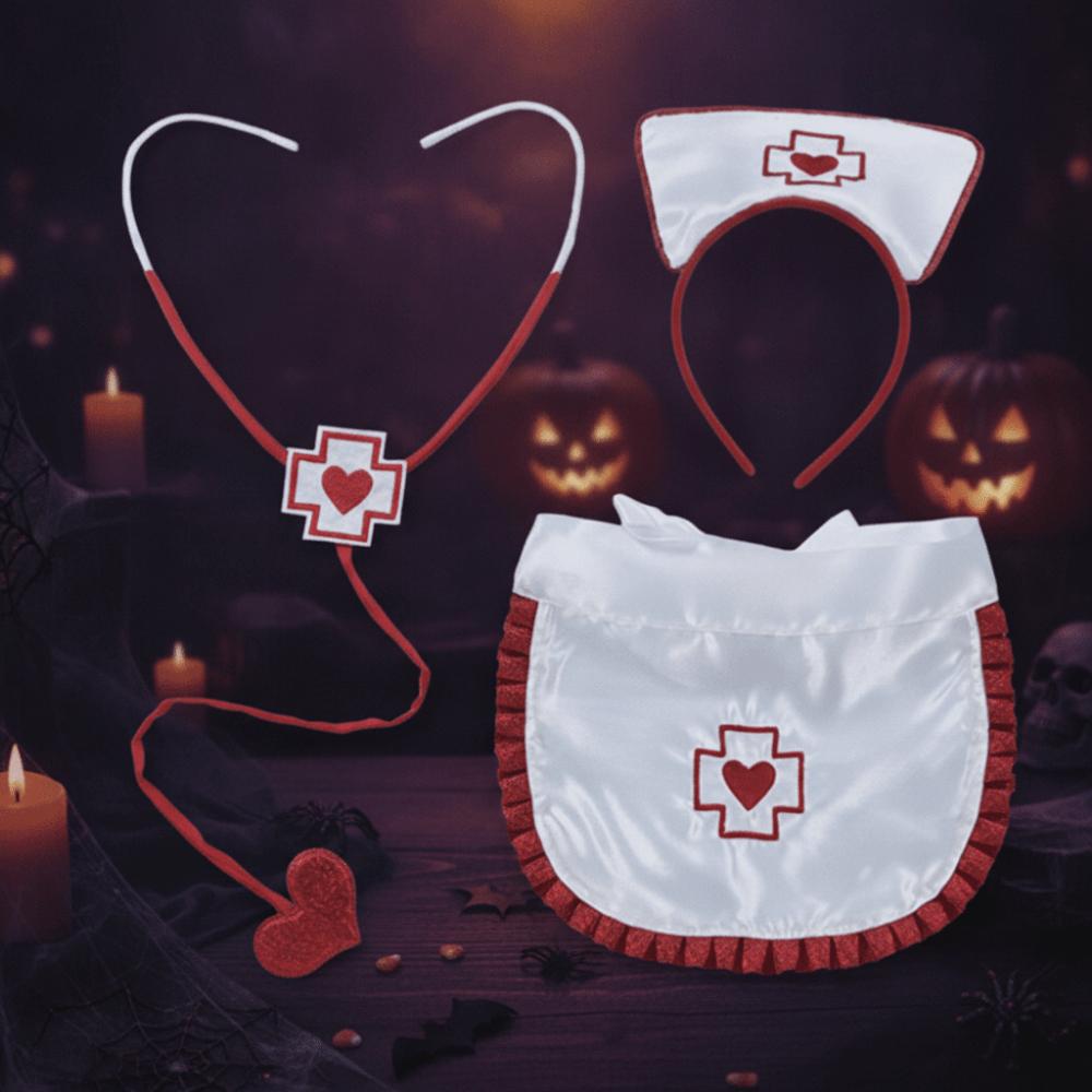 Ruffle Fringe Edge Nurse Costume Accessories Red Cross with Heart Nurse Headband  Halloween Party
