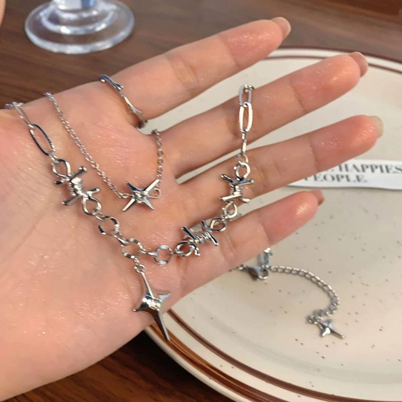Women  Zircon Cross Pendant Necklace For Women Girl Double Layer Clavicle Chain Necklace Punk Party Jewelry