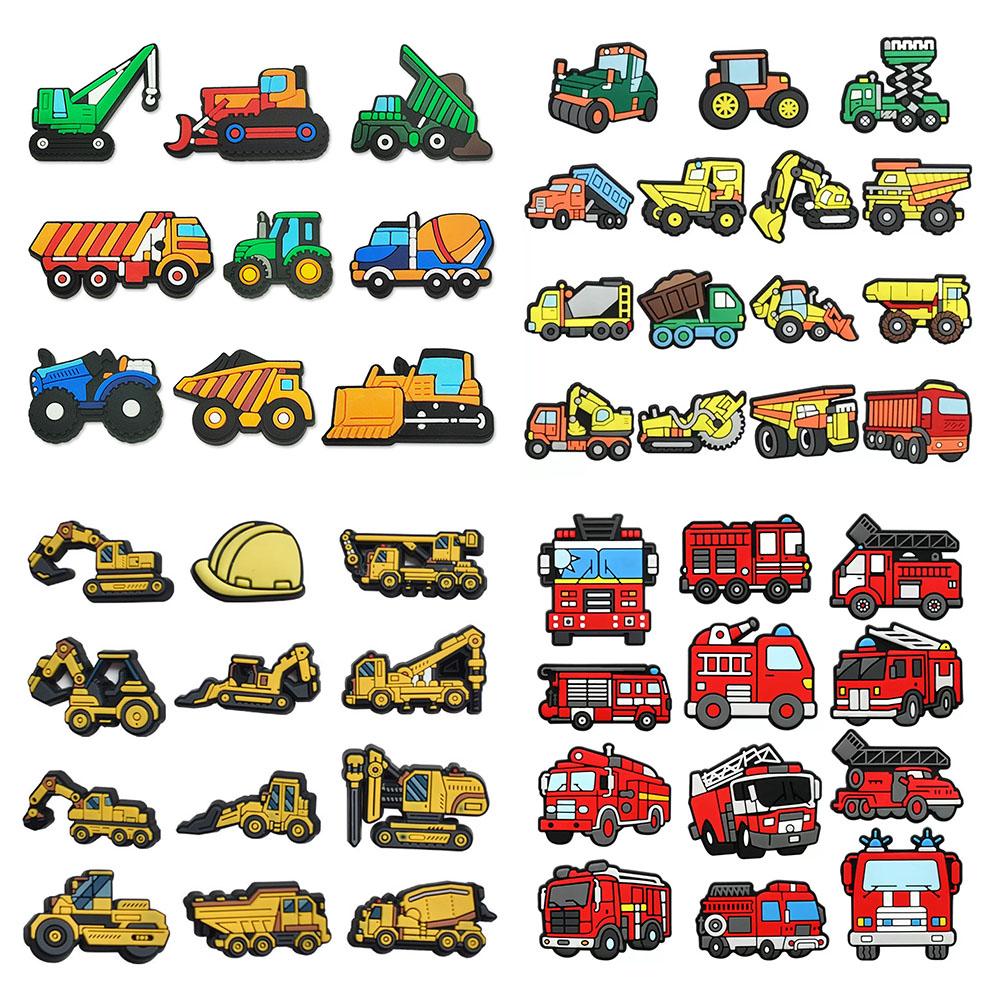 9-12pcs Construction Truck Shoe Charms Car Shoes Accessories Decoration Buckle Fit Clog Sandal Wristbands For Christmas Birthday
