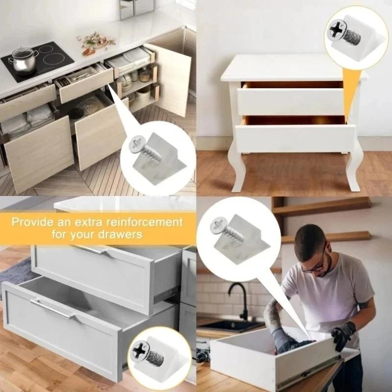 20/40/60/80pcs Drawer Wedges With Screws For Bottom Support Plastic Repair Cabinets Bookshelves Angle Code Bracket Fastener