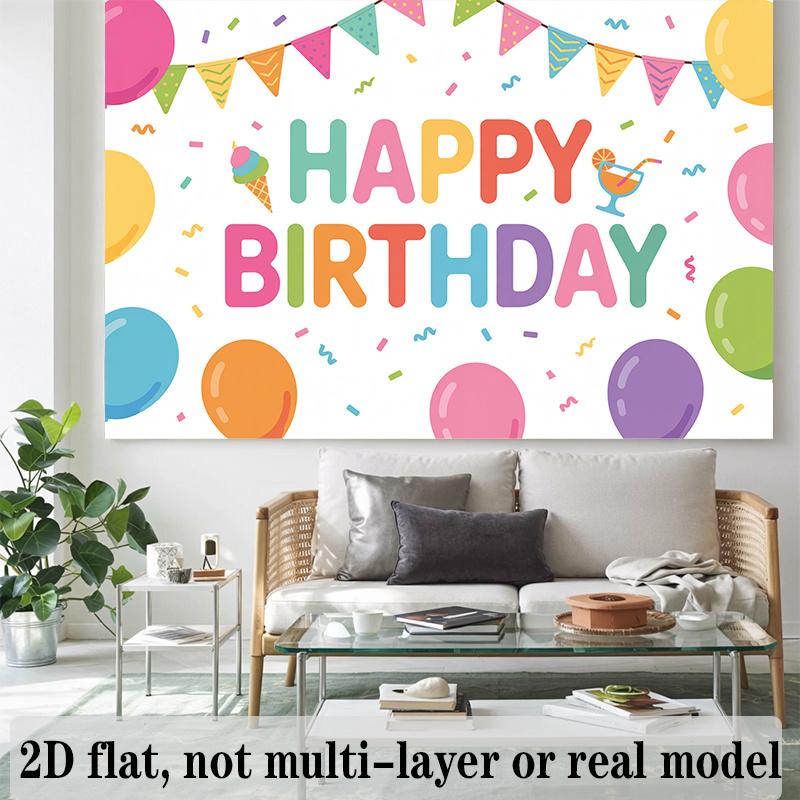 Colorful Birthday Party Banner, Polyester Photo Backdrop Wall Decor
