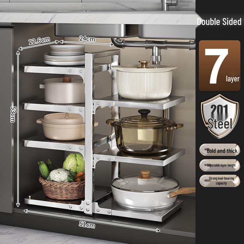 Multi-Layer Kitchen Pot Rack: Floor-Standing, Under-Sink Cookware & Storage Solution