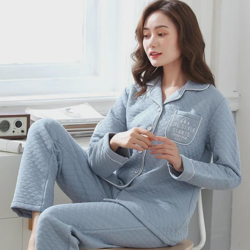 Dámské silné zimní bavlněné pyžamo - 100% čistá bavlna, nadměrná velikost, nositelné uvnitř i venku