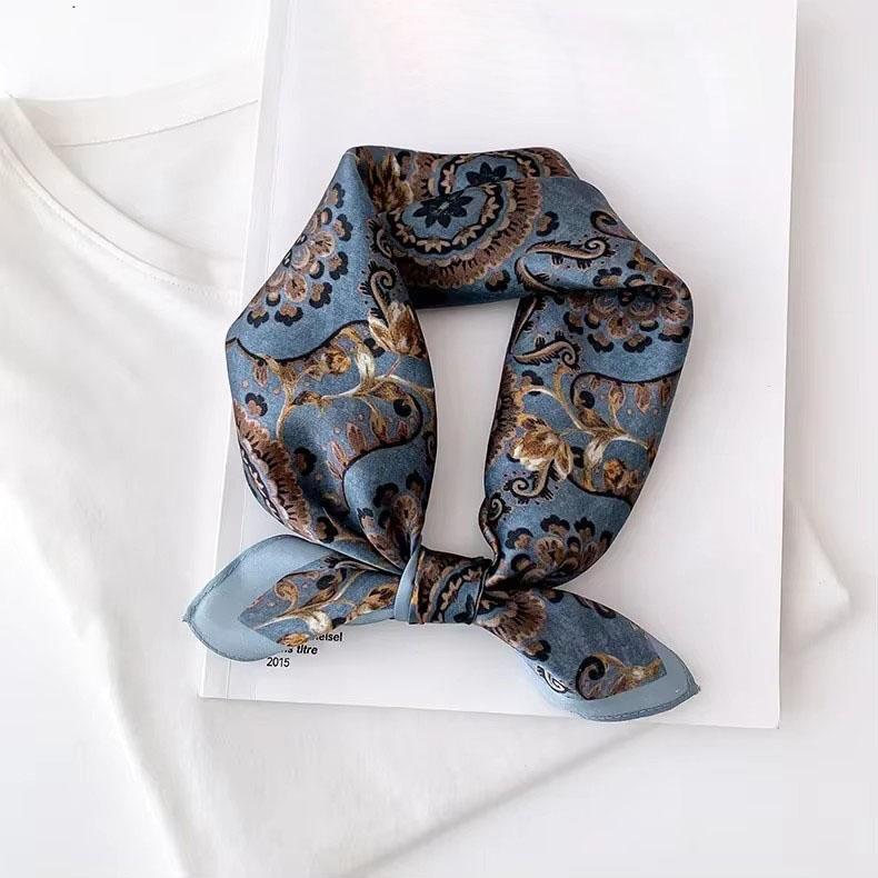 Natural Real Silk Scarf Women New Print Neck Hairband Square Shawl Neckerchief Female Hijab Poncho Bandana Headband
