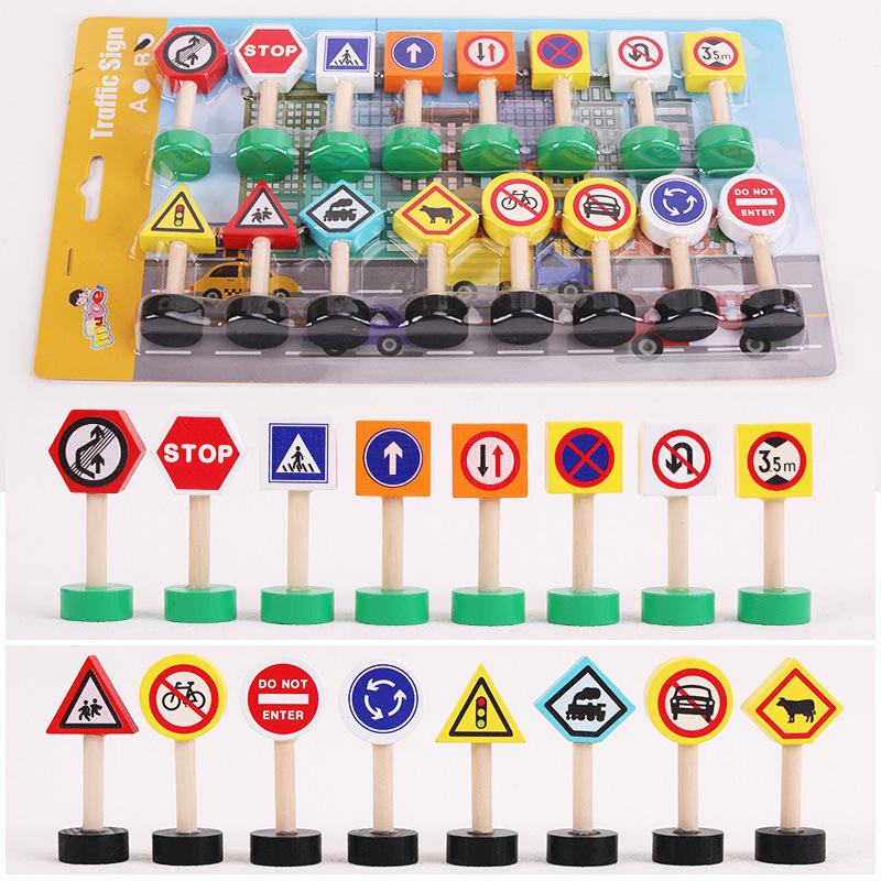 Wooden Traffic Sign Building Blocks for Kids - Montessori Educational Toy for Safety and Road Sign Recognition