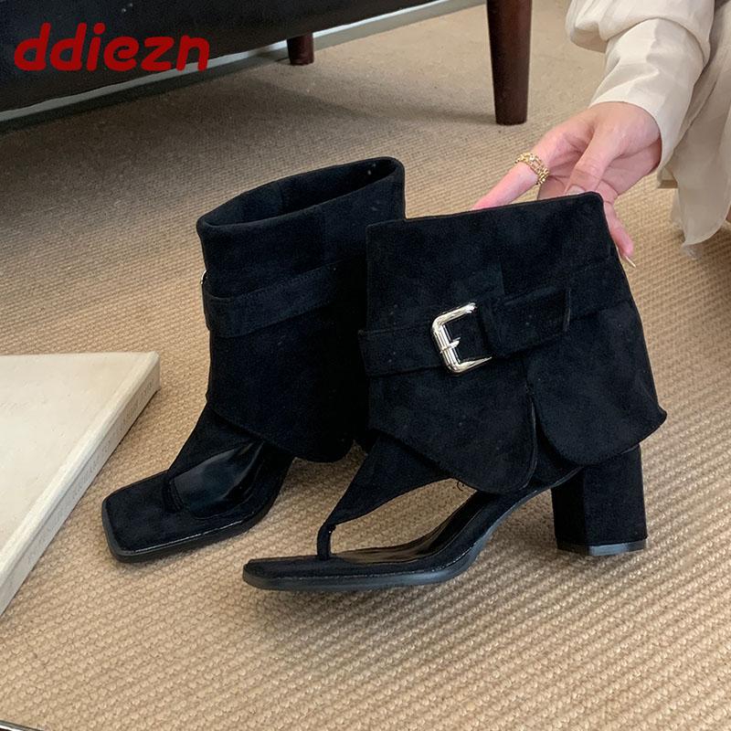 Mode Mode Zehenfrei Damenabsatz Sandalen Stiefel Weiblich Slipper Schuhe Flock Damen Absatzsandalen Stiefeletten Schuhe Flip-Flops