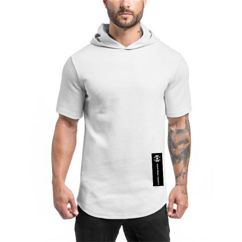 Muscleguys Brand Men Clothes Design Short Sleeve Slim Fit T Shirt Men Cotton T-Shirt with Hoodies Fitness Gyms Hooded T-Shirt Male