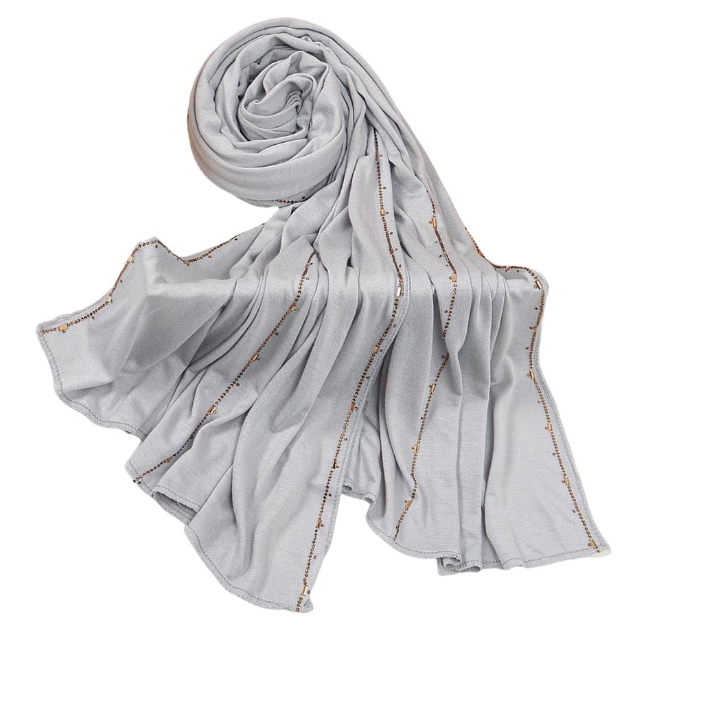 Shimmering Rhinestones Trimmed Womens Head Scarf Premium Silk Cotton Fabric Multifunctional Neck Wrap Fashion Accessory