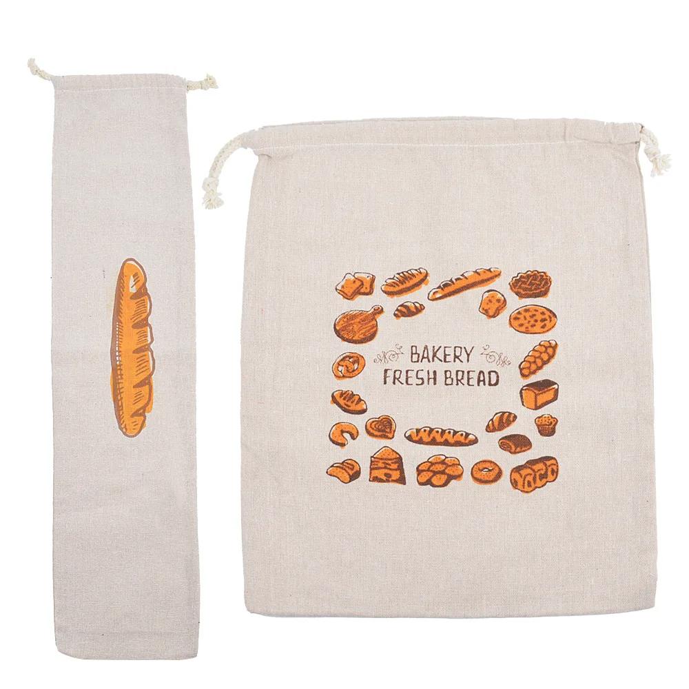 Reusable Drawstring Linen Bread Bags Large Washable Storage Food Accessories Home Unbleached Kitchen Organizer