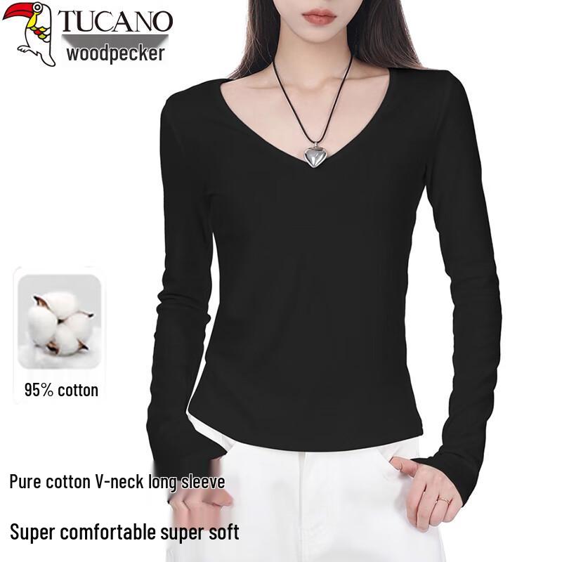Woodpecker Women s V-Neck Long Sleeve Slim-Fit Cotton T-Shirt XL