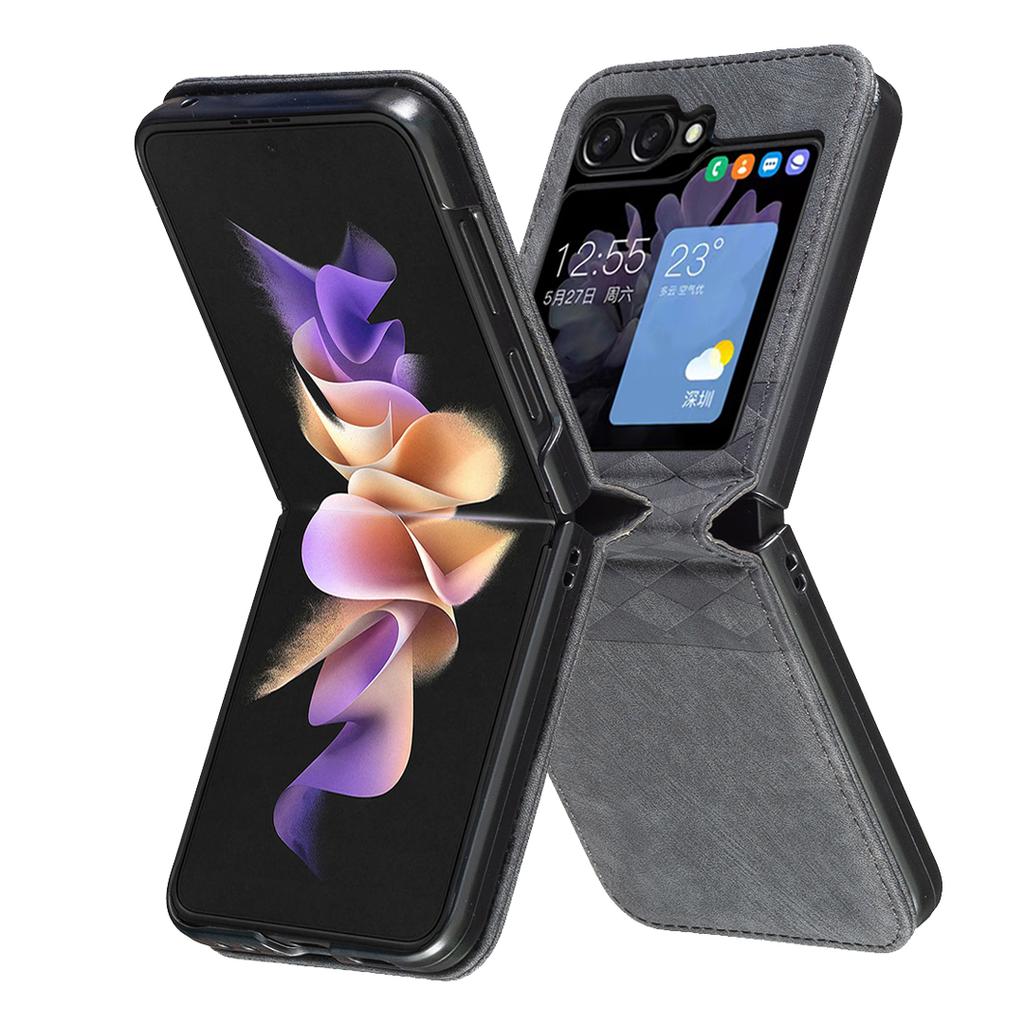 For Samsung Galaxy Z Flip7 FE 5G/Z Flip6 5G/Z Flip5 5G Case Grid Pattern Imprint Leather Shockproof Phone Cover