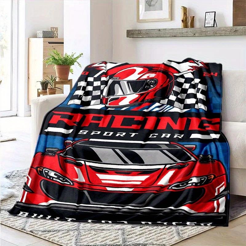 Retro Racing Sport Pattern Flannel Printed Blanket Suitable for All Seasons Suitable for Living Room Office Sofa and Travel