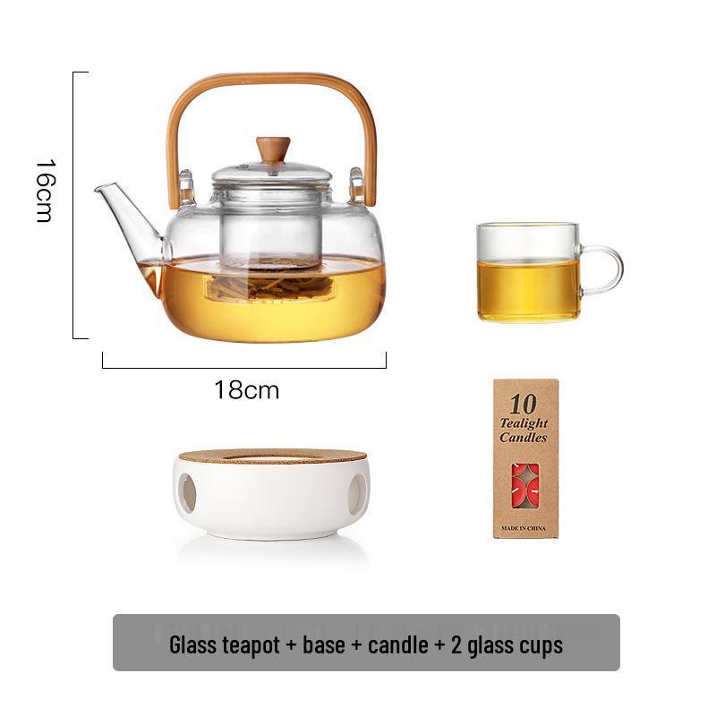 Glass Teapot Set with Candle Warmer for Fruit and Herbal Infusions