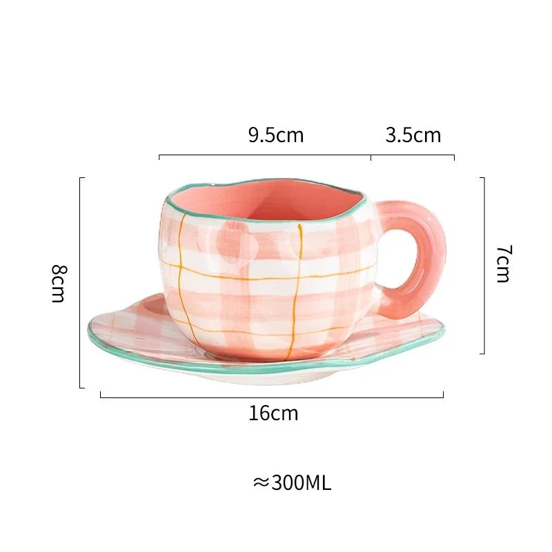 Creative Irregular Ceramic mug Hand-painted Flower Clouds Coffee Cup with Saucer Breakfast Milk Tea Cups Handmade Gift Drinkware
