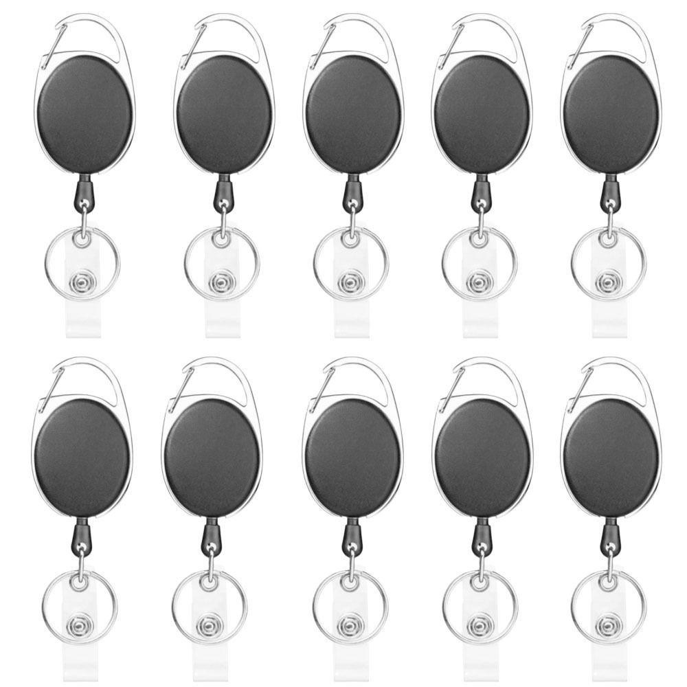 10 Pcs Durable ABS Retractable Badge Reel Heavy Duty Black ID Badge Holder Badge Reel Holder Employee