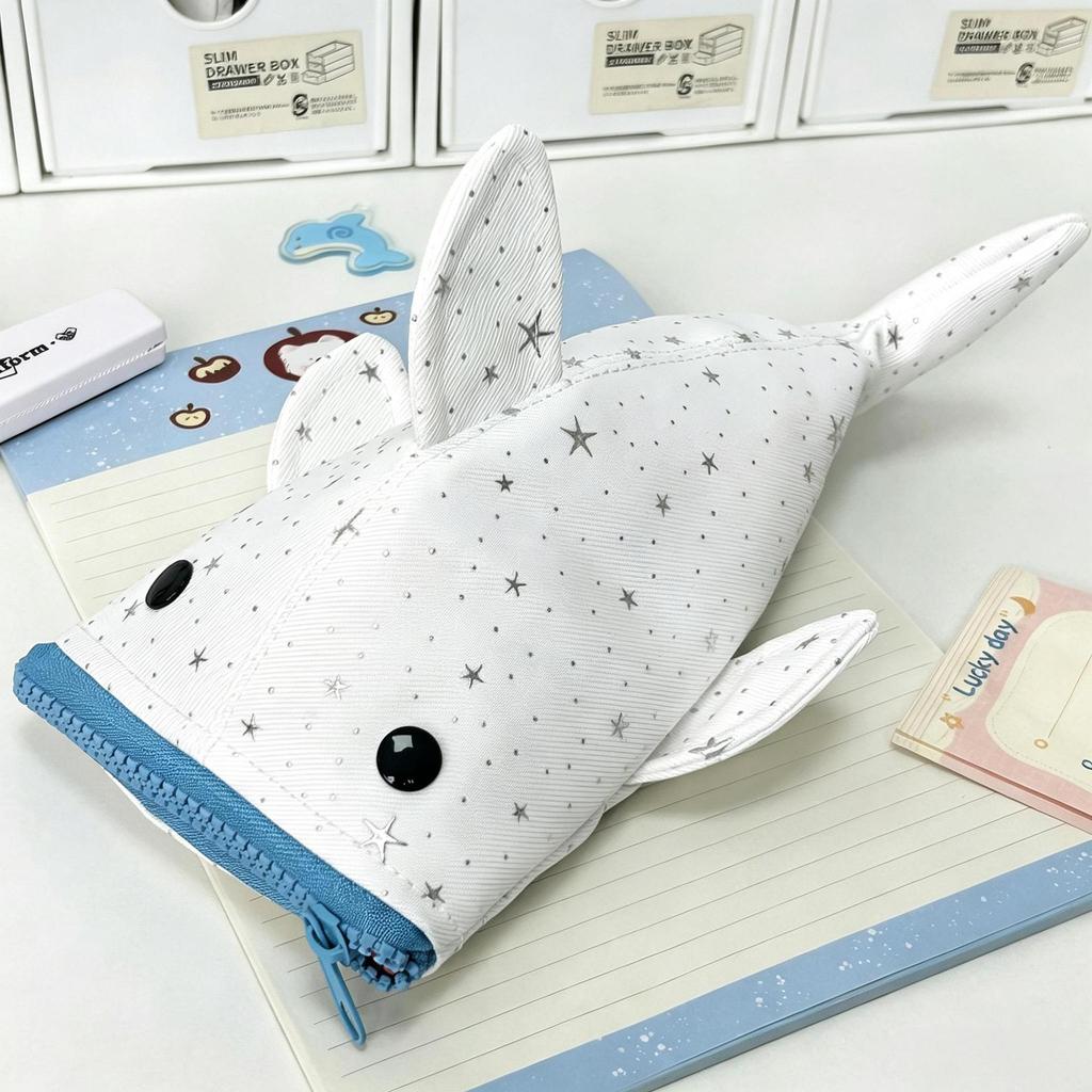Astuccio a Forma di Squalo Stellato in Tela con Design Carino per Bambini e Ragazzi