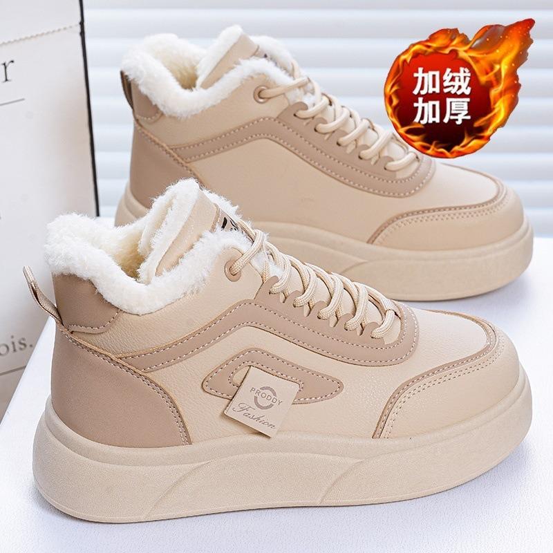 Women Korean Style Fleece Lined Thick Sole Warm High Top Casual Sneakers