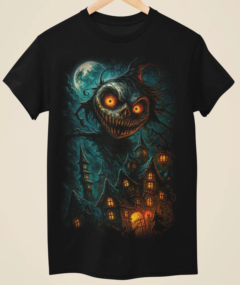 Haunted Unisexsion Demon Skull Monster Dark Horror Art Unisex Black TShirt H0026 S