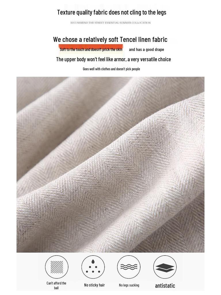 Tencel Leinen Weite Weiße Hose für Damen - Elastischer Bund, Gerade Neun-Punkt Lässig OL Professioneller Stil.