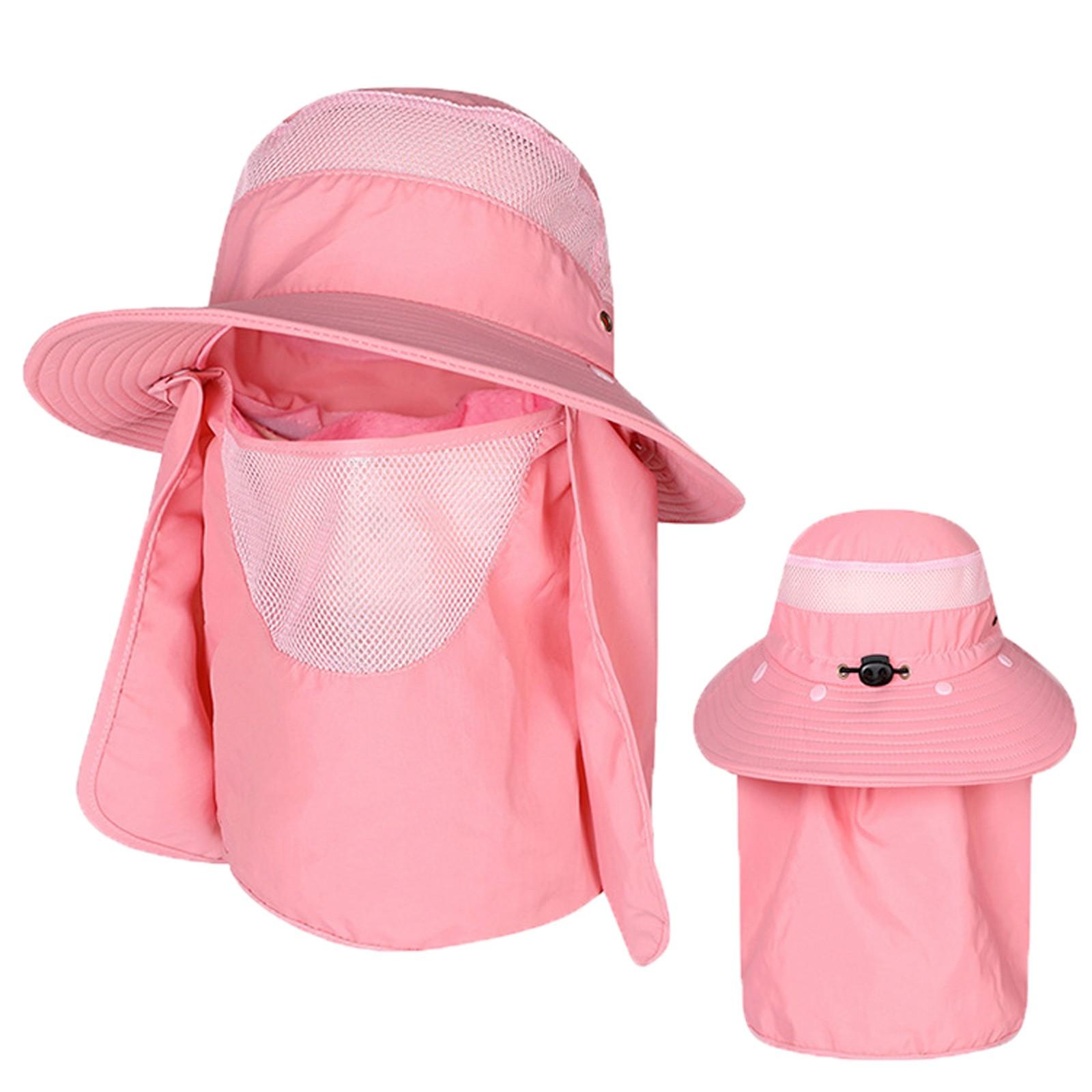 

Summer Outdoor Men And Women Mountaineering Large-brimmed Fisherman Hat Anti-UV Fishing Cap Sun Hat with Breathable face mask One Size рожевий