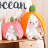 Cute Rabbit Doll Carrot Strawberry Plush Pillow Transform to Bunny Plush Toy Cartoon Animal Pillow Creative Kids Toy Lover Gift
