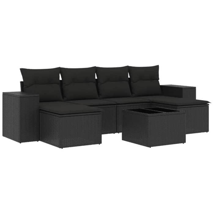 VidaXL Salon de Jardin avec Coussins 7 pcs, Canapés de Terrasse, Ensemble de Meubles de Patio, Mobilier d'Extérieur, Noir 3255262