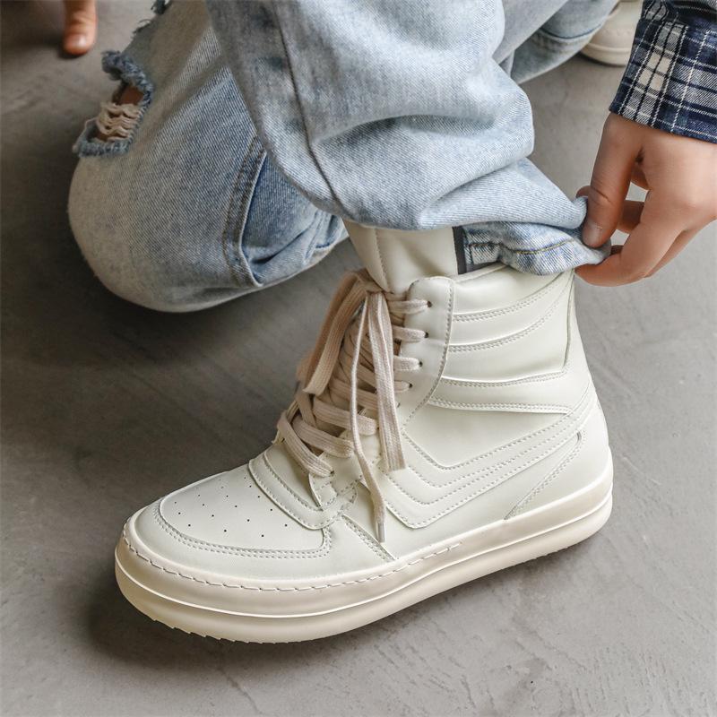 Men's High-Top Trendy Spring Sneakers, European and American Style, Thick-Soled Height-Enhancing Short Boots.