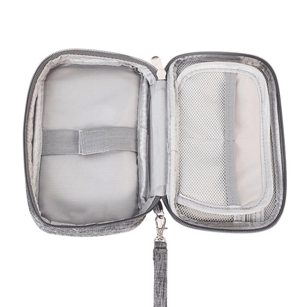 Electronics Organizer Soft Cationic Fabric Metal Zipper Mesh Pocket Cable Organizer Bag for Travel Business Office Grey
