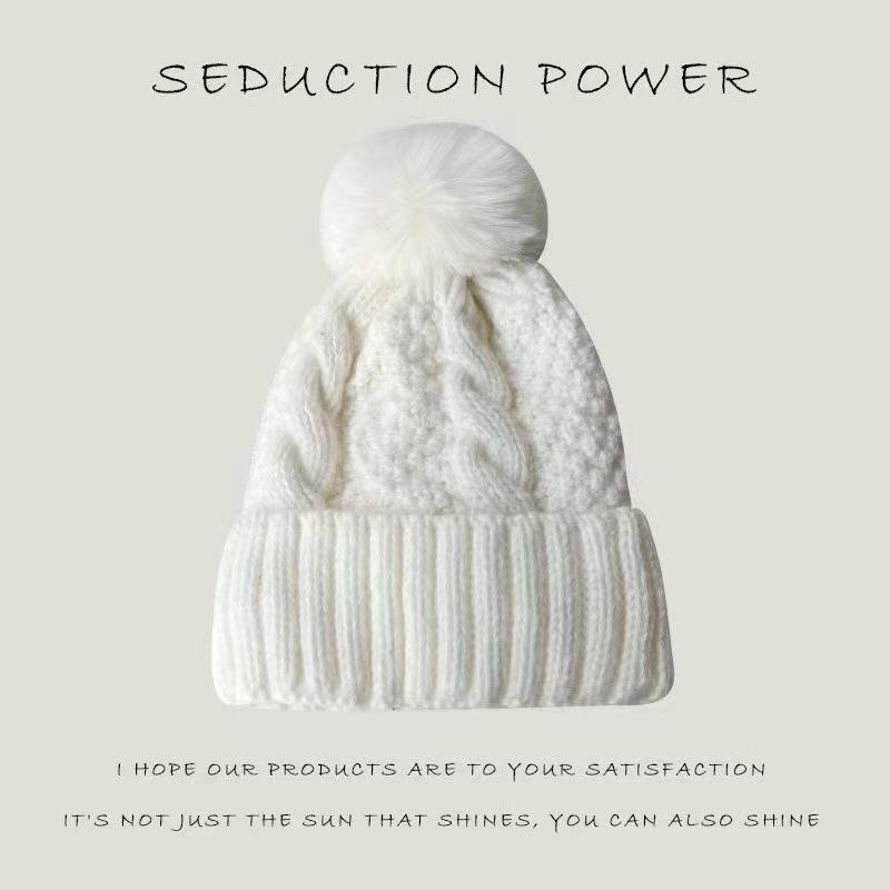 

Новая зимняя вязаная шапка с широкими полями, универсальная теплая шерстяная шапка однотонного цвета, детская плюшевая шапка