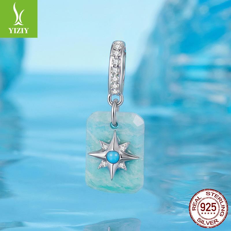 Turquoise Starlight Tianhe Stone Pendant, Starry Dream S925 Sterling Silver Beaded Jewelry Accessories