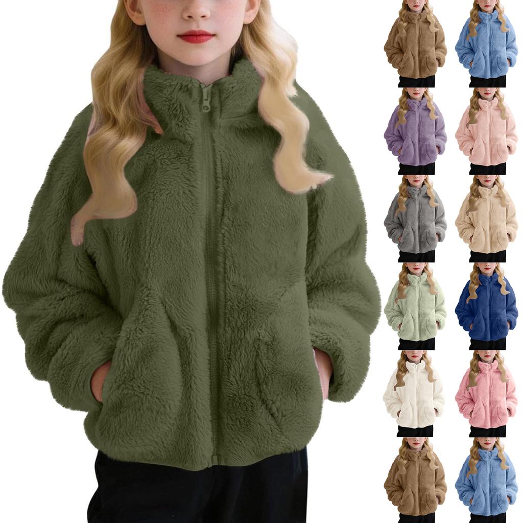 Children's Fashion Fleece-Lined Boys' & Girls' Autumn/Winter Lightweight Warm Solid-Color Coat