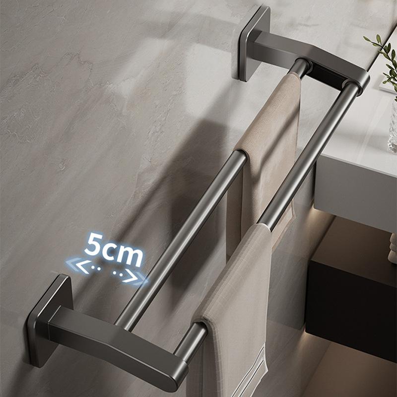 Self-Adhesive Bathroom Towel Rack Without Drilling Screws Hole Black Bath Hand Towel Hanger 2 Bar Gray Towel Double Hanging Rod