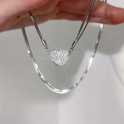 Japanese and Korean Style Luxury Heart-shaped Zircon Multi-layer Magnet Necklace