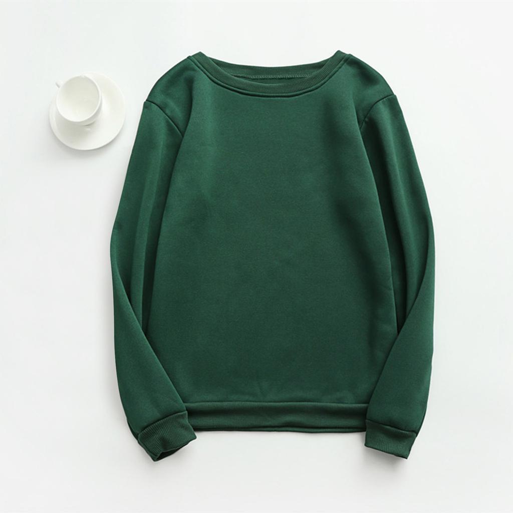 Women's Autumn And Winter Round Neck Long Sleeve Top Solid Color Casual Hoodie
