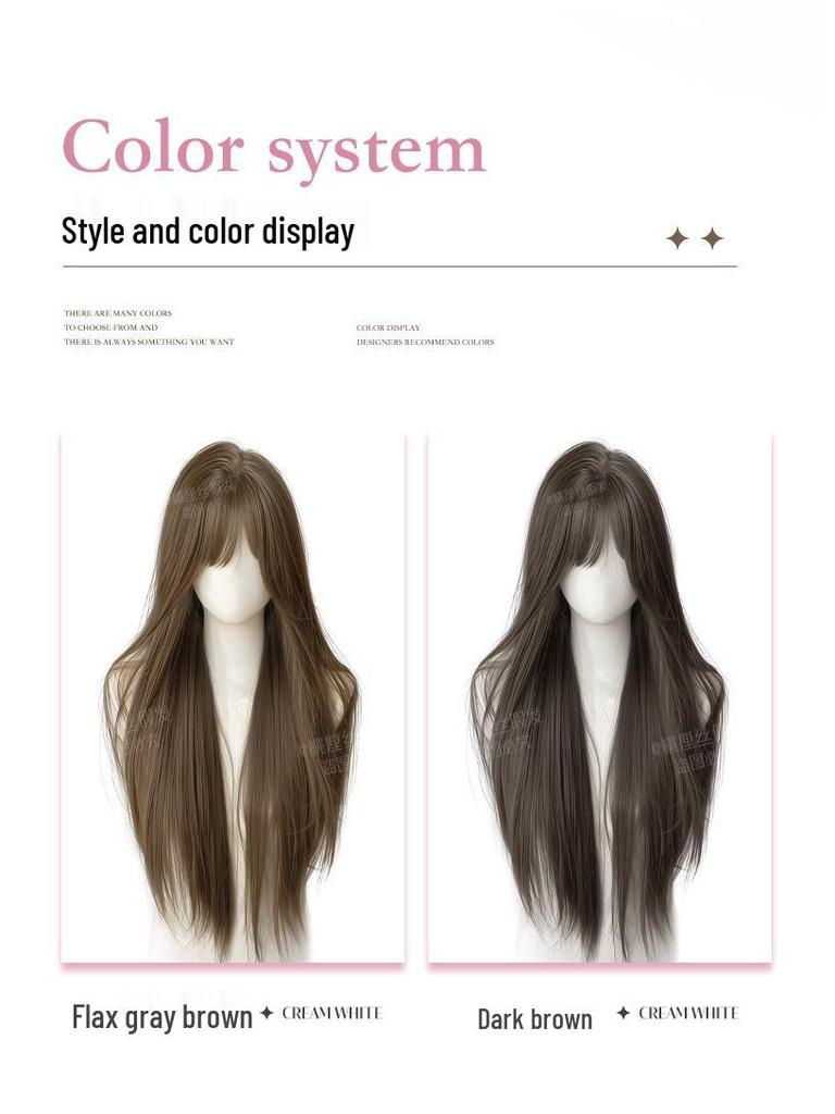 Long Straight Black Wig Set: Natural Hair, Full Head, Fashionable & Age-Reducing.