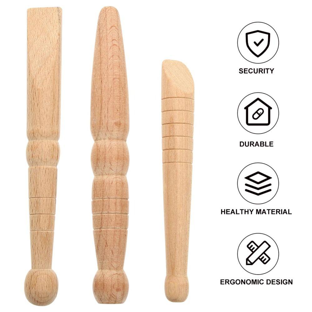 3PCS Wooden Manual Acupressure Stick Multi-functional Muscle Roller Stick  Foot Body Face