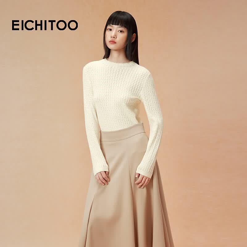 EICHITOO Women s Ruffle Trim Long-Sleeve Knit Top M