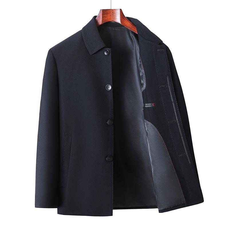 Men's Autumn Wool Button-up Jacket - Dad Style Lapel, Business Outerwear for Middle-aged & Elderly