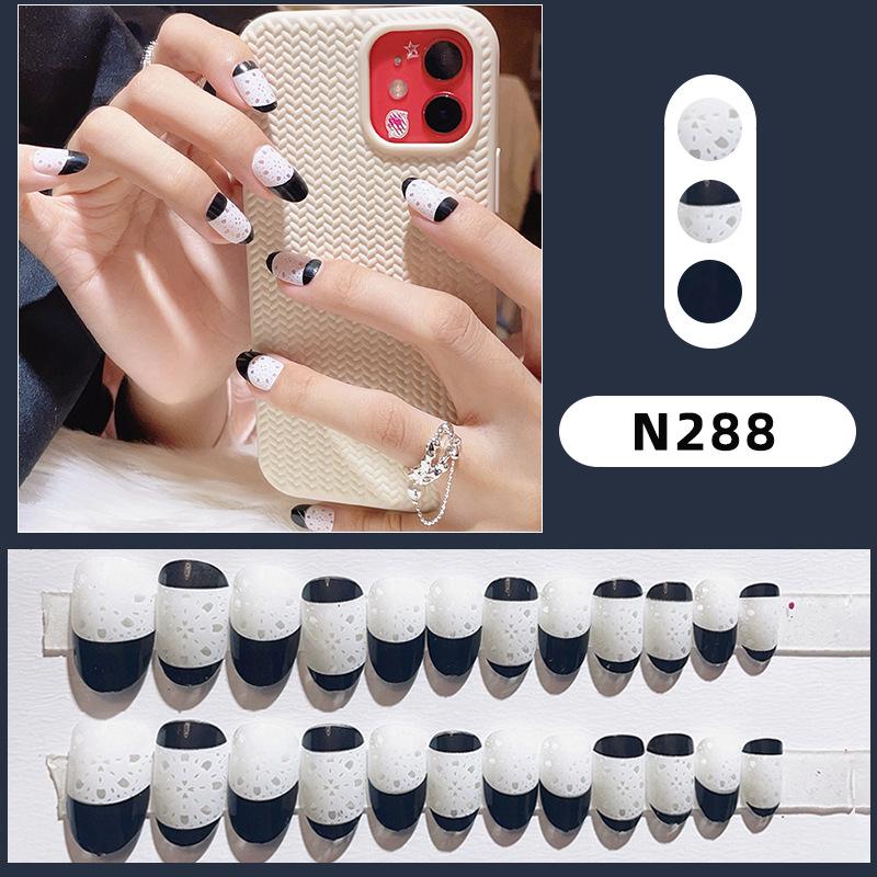 French Minimalist Black & White Color Block Press-On Nails: Chic Removable Nail Art Stickers for Fair Skin