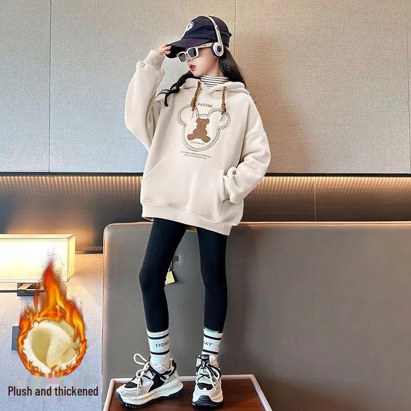 

Бархатная толстовка с капюшоном для девочек, свободный крой, новинка осени/зимы 2022 г., тренд корейского стиля, цельный комбинезон для детей старшего возраста 170cm