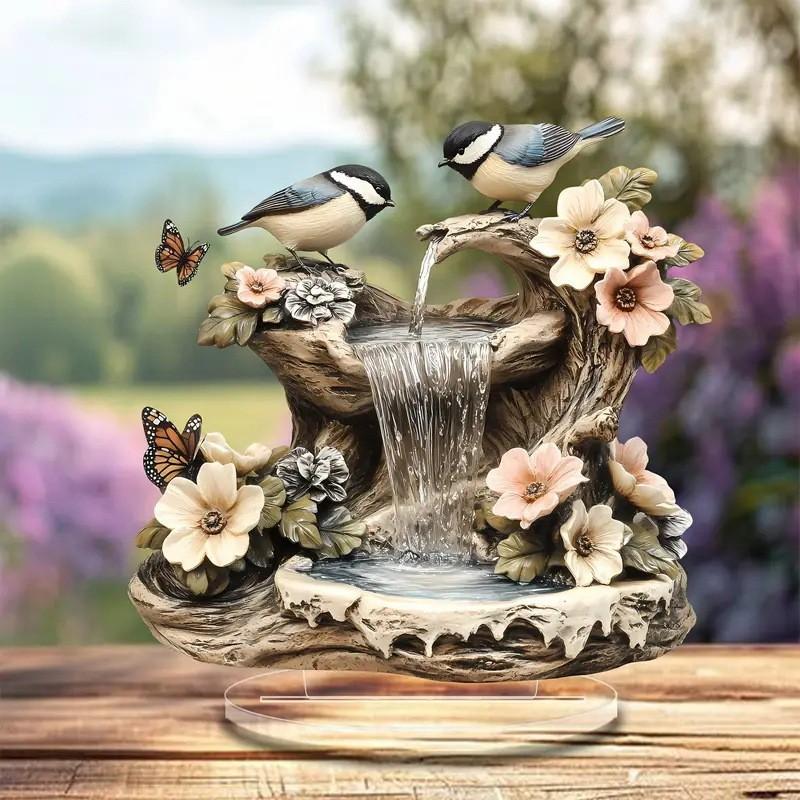 Vogel Schmetterling Gartenbrunnen Heimdekoration Ornament 2D Flache Acrylfigur Tischschmuck Desktop-Dekor
